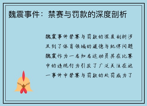 魏震事件：禁赛与罚款的深度剖析